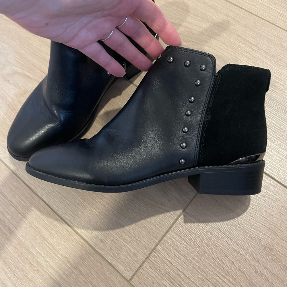 Aldo Black Leather & Suede Studded Ankle Boots